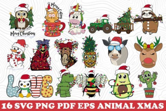 Bundle 16 Animal Christmas SVG PNG