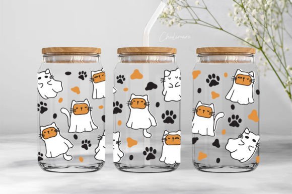 Libbey Glass Can 16oz Cat Ghost Wrap