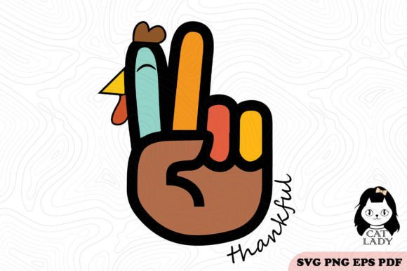Peace Hand Sign Thankful Turkey SVG PNG