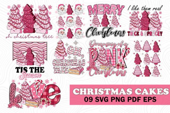 Pink Christmas Tree Cakes SVG PNG Bundle