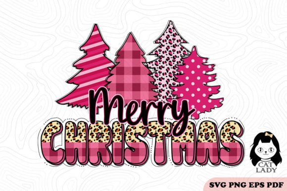 Pink Merry Christmas Trees SVG PNG