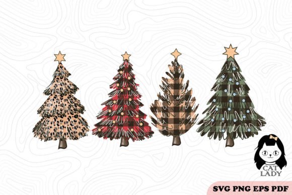 Plaid Cheetah Christmas Trees SVG PNG