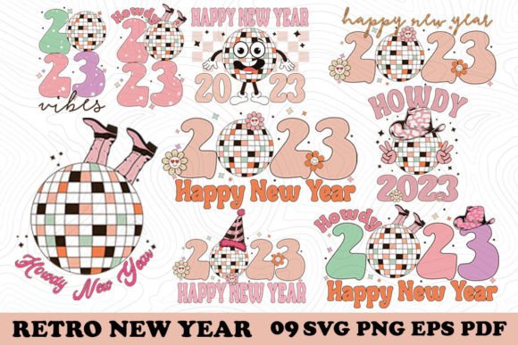 Retro Happy New Year SVG PNG Bundle