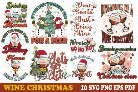 Wine Christmas SVG PNG Bundle
